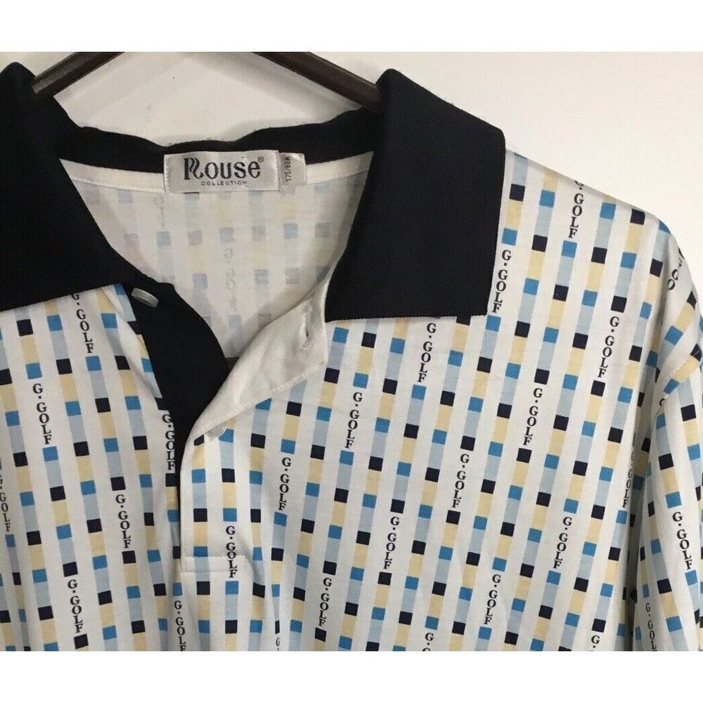 rouse Men's Polo Shirt Size 175/92‎ A (Large) white all over Golf LOGO print